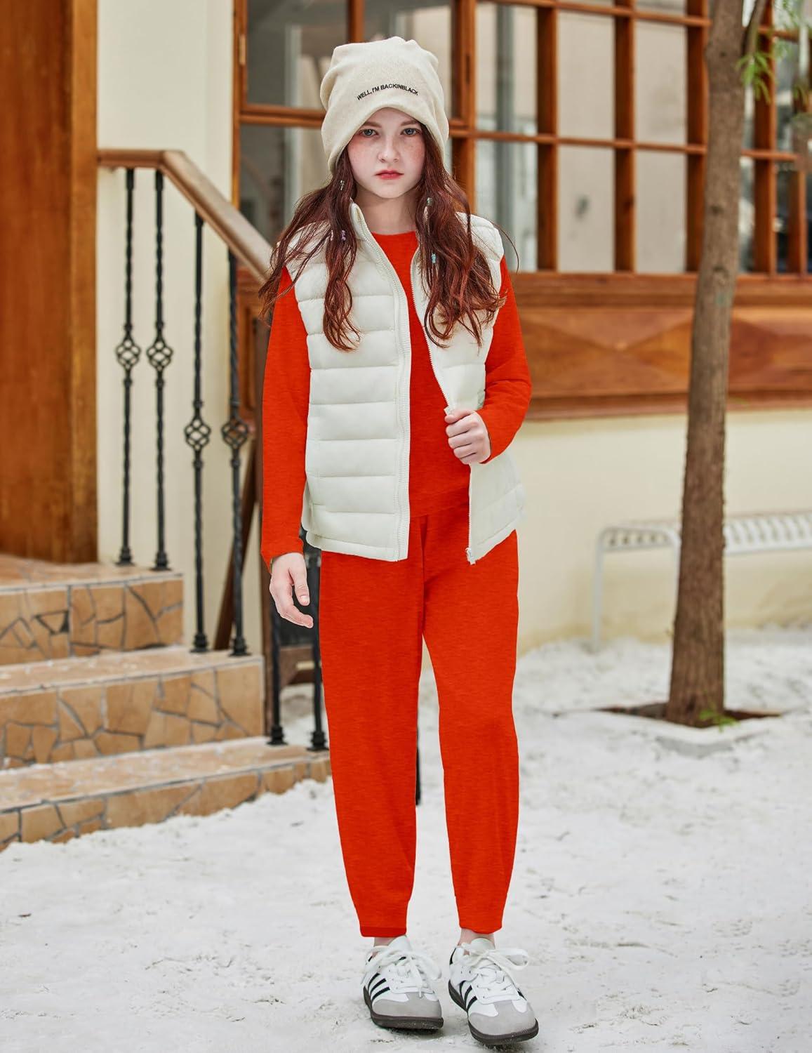 imageArshiner Girls 2 Piece Outfits Fall Clothes Long Sleeve Pullover Sweatshirt and Sweatpants with Pockets Kids ClothingRed