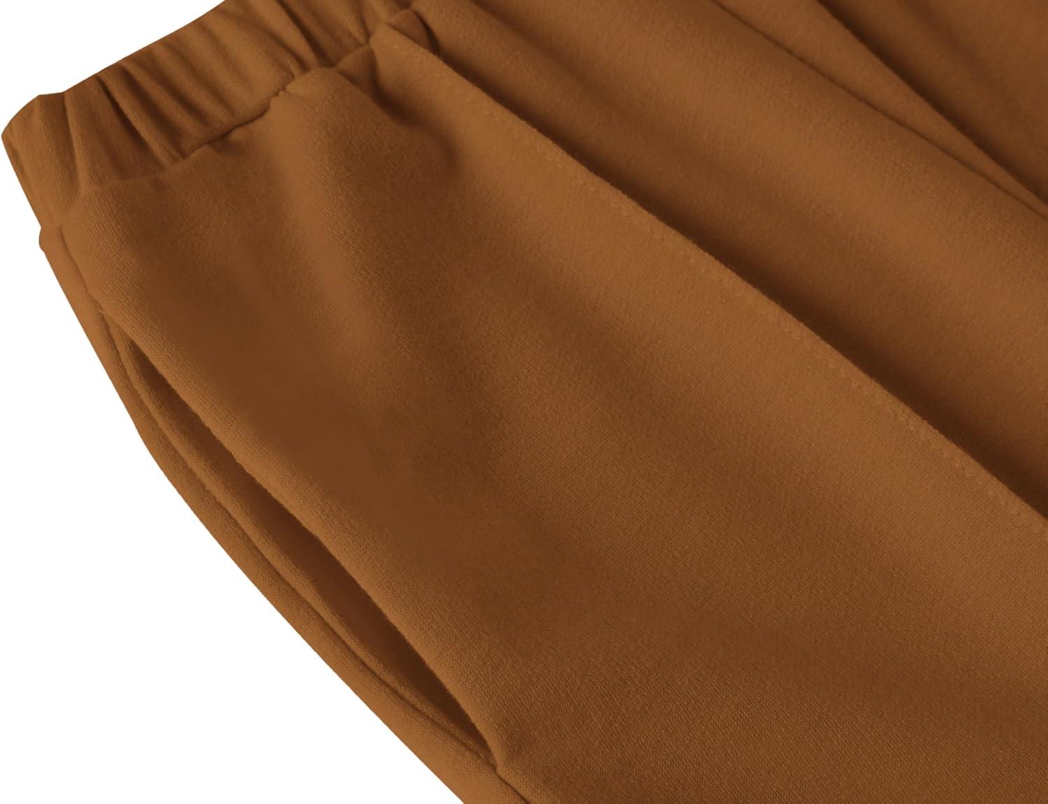 imageArshiner Girls 2 Piece Outfits Sweatsuit Set Twist Front Sweatshirt Wide Leg Sweatpants Tracksuit with PocketsBeige Brown