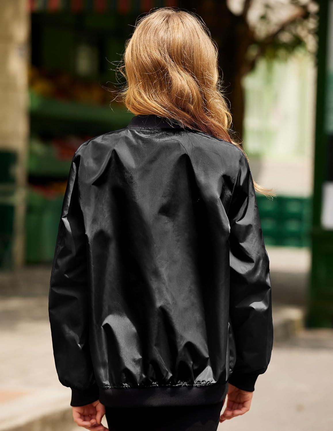 imageArshiner Girls Bomber Jacket Casual Coat Zip Up Outerwear with Pockets for 412 YearsBlack