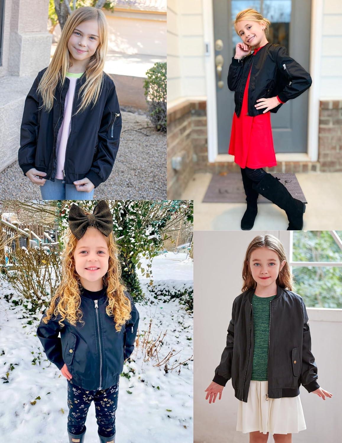 imageArshiner Girls Bomber Jacket Casual Coat Zip Up Outerwear with Pockets for 412 YearsBlack