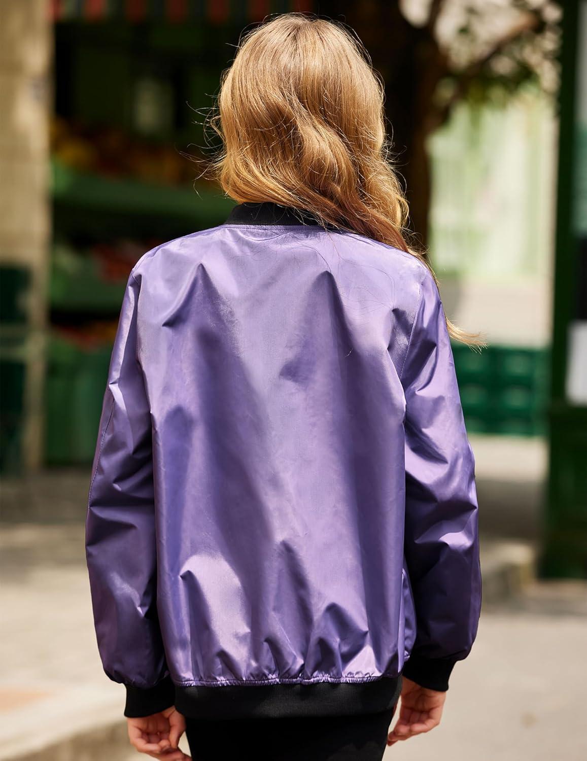 imageArshiner Girls Bomber Jacket Casual Coat Zip Up Outerwear with Pockets for 412 YearsPurple