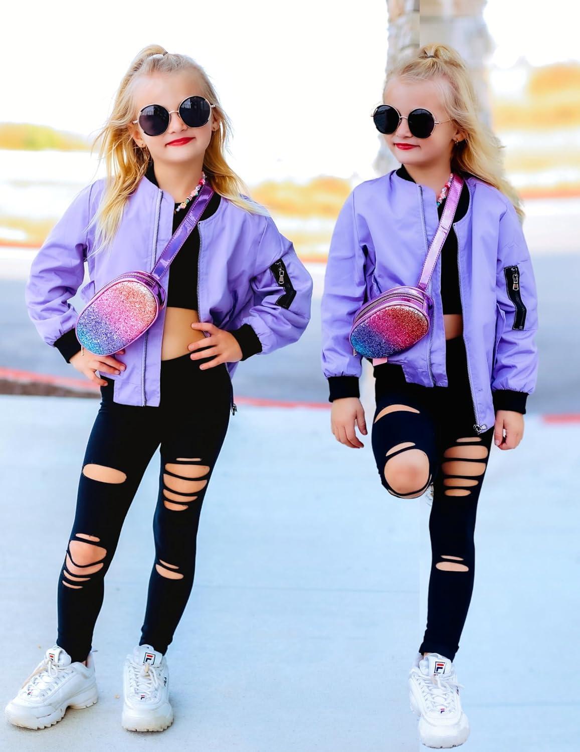 imageArshiner Girls Bomber Jacket Casual Coat Zip Up Outerwear with Pockets for 412 YearsPurple