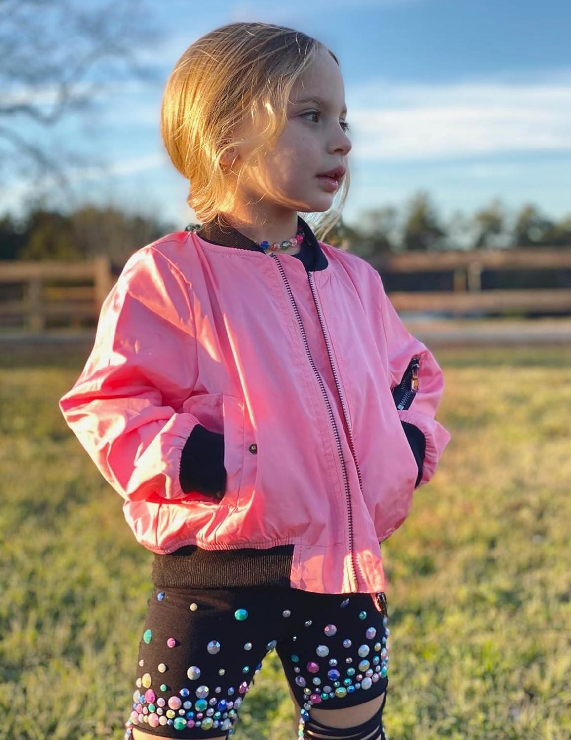 imageArshiner Girls Bomber Jacket Casual Coat Zip Up Outerwear with Pockets for 412 YearsRose Red