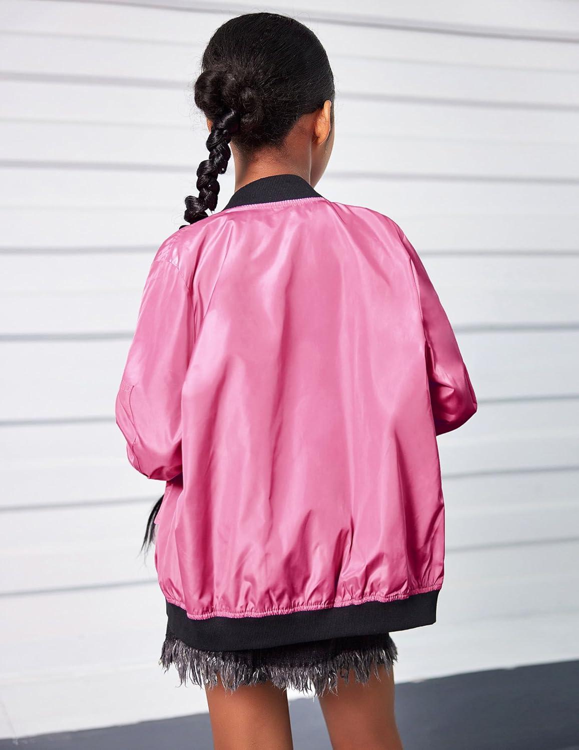 imageArshiner Girls Bomber Jacket Casual Coat Zip Up Outerwear with Pockets for 412 YearsRose Red