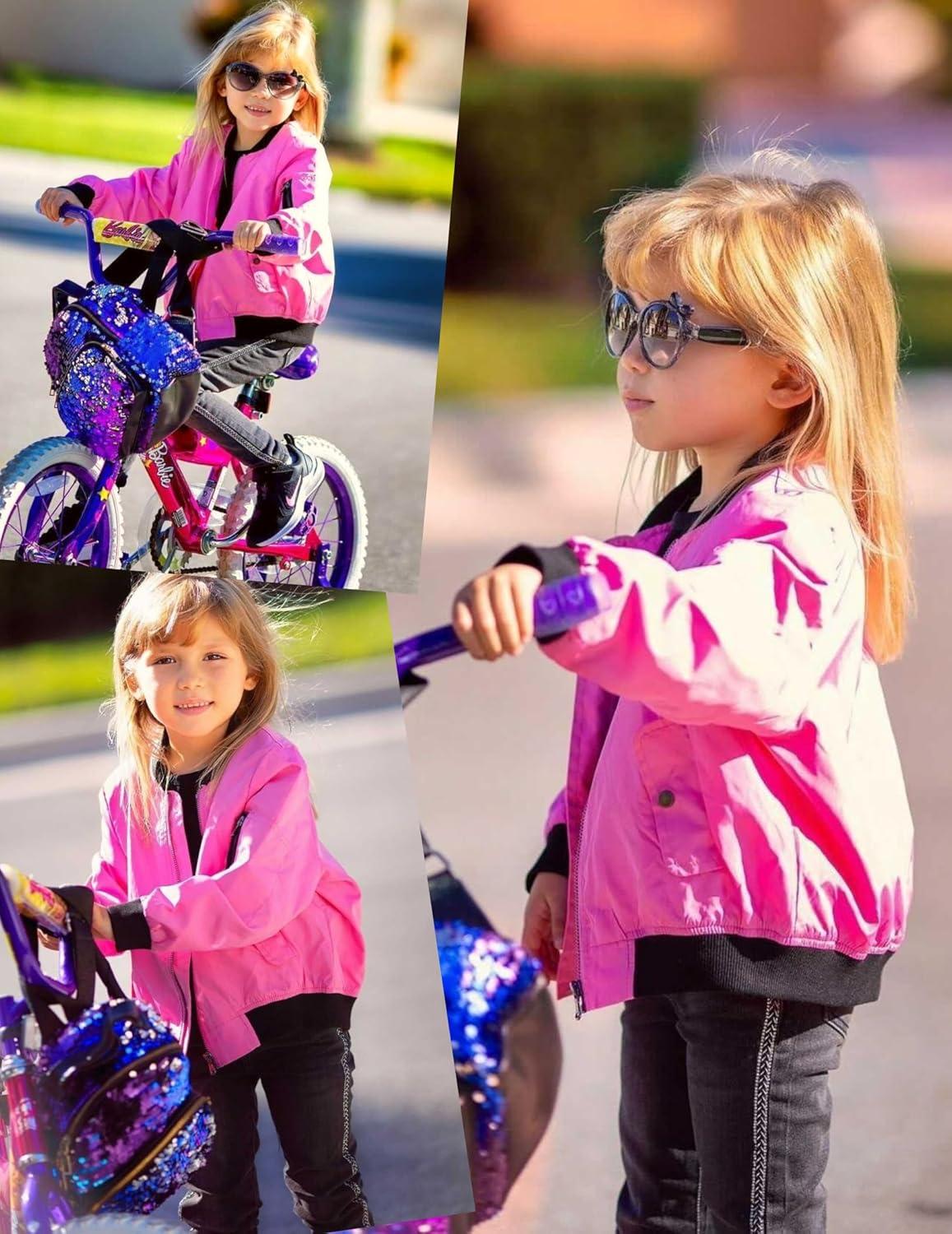imageArshiner Girls Bomber Jacket Casual Coat Zip Up Outerwear with Pockets for 412 YearsRose Red
