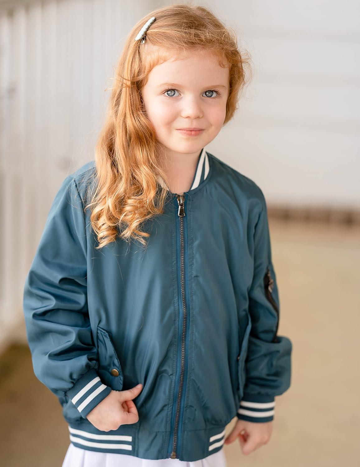 imageArshiner Girls Bomber Jacket Casual Coat Zip Up Outerwear with Pockets for 412 YearsTeal Blue