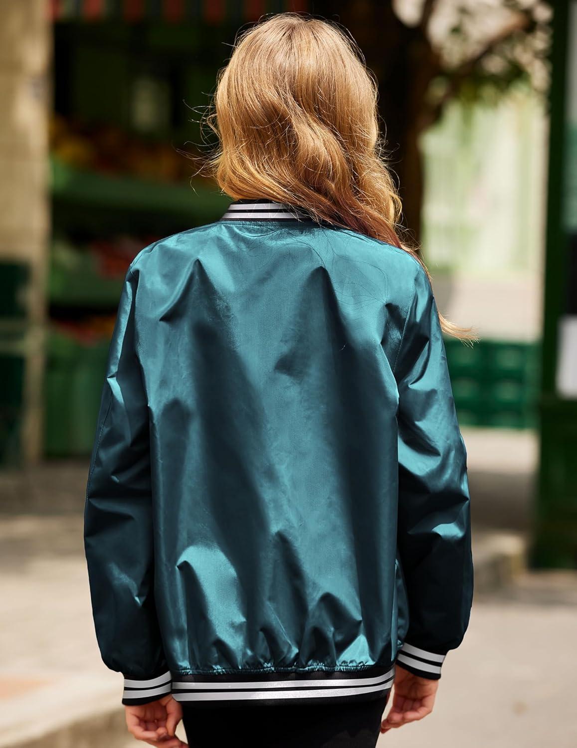 imageArshiner Girls Bomber Jacket Casual Coat Zip Up Outerwear with Pockets for 412 YearsTeal Blue