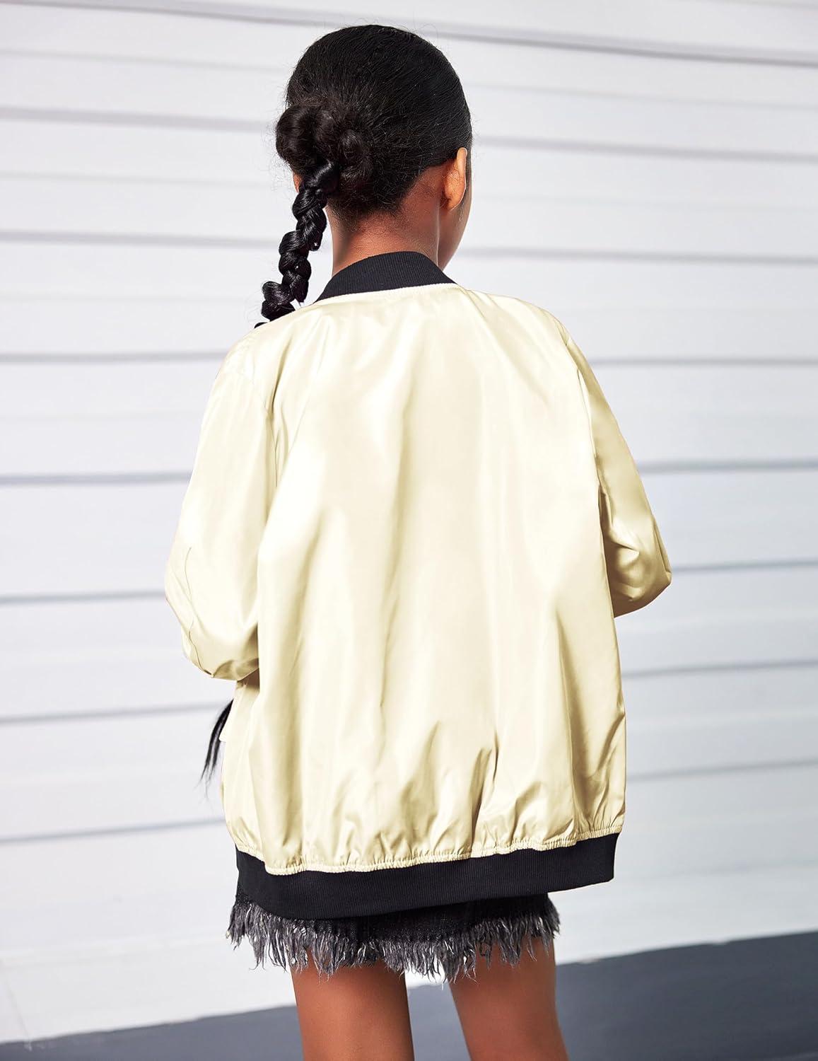 imageArshiner Girls Bomber Jacket Casual Coat Zip Up Outerwear with Pockets for 412 YearsWhite