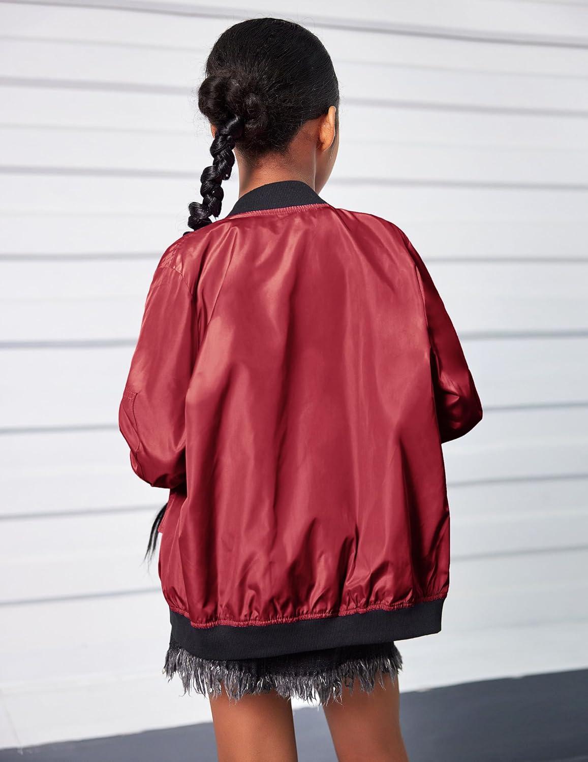 imageArshiner Girls Bomber Jacket Casual Coat Zip Up Outerwear with Pockets for 412 YearsWine Red