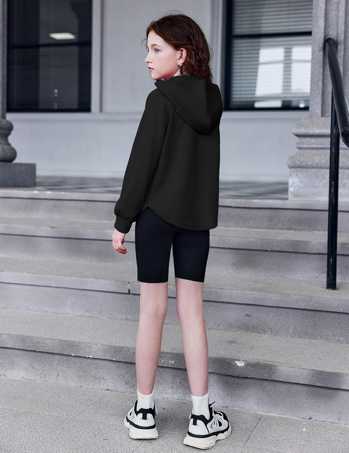 imageArshiner Girls Button Up Hoodies Kids Casual V Neck Sweatshirt Girl Long Sleeve Shirts Tunic Tops Curved Hem 513 YearsBlack