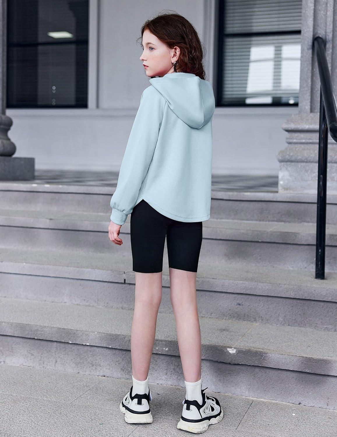 imageArshiner Girls Button Up Hoodies Kids Casual V Neck Sweatshirt Girl Long Sleeve Shirts Tunic Tops Curved Hem 513 YearsBlue