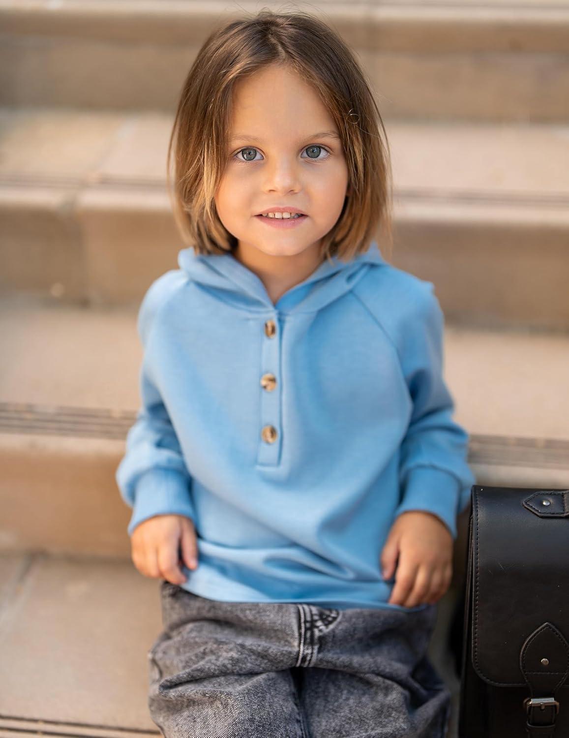 imageArshiner Girls Button Up Hoodies Kids Casual V Neck Sweatshirt Girl Long Sleeve Shirts Tunic Tops Curved Hem 513 YearsDeep Blue
