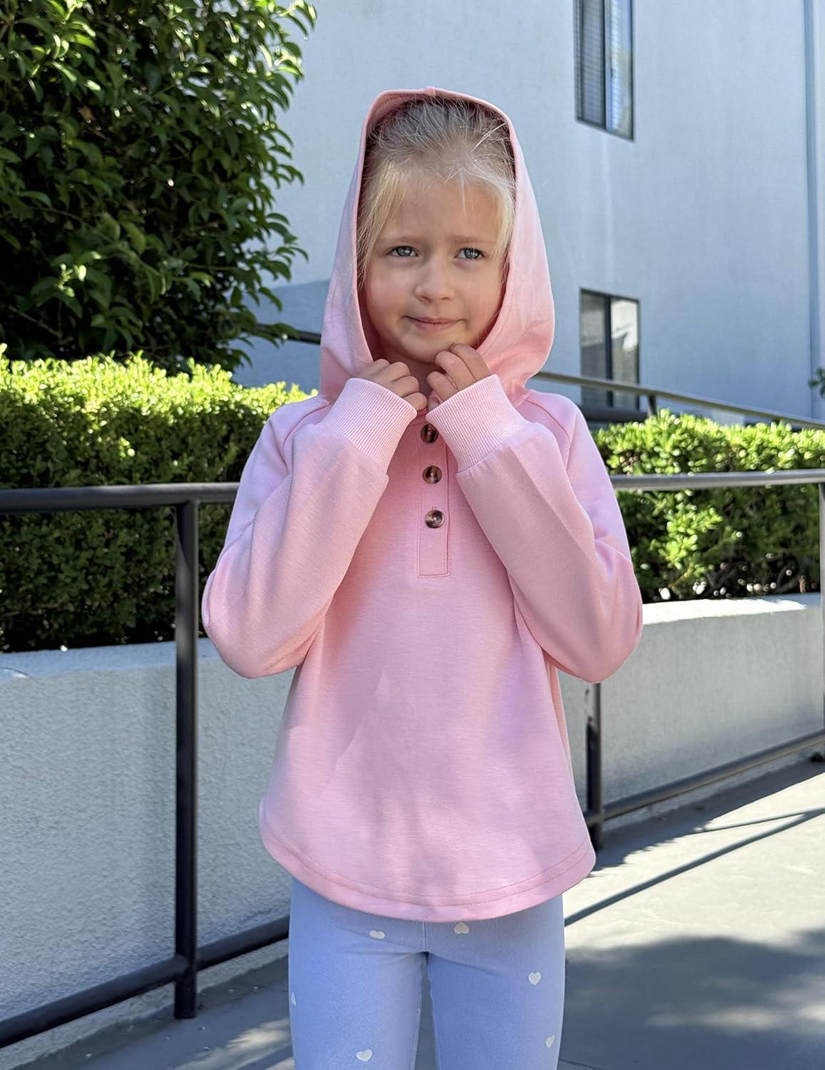 imageArshiner Girls Button Up Hoodies Kids Casual V Neck Sweatshirt Girl Long Sleeve Shirts Tunic Tops Curved Hem 513 YearsPink