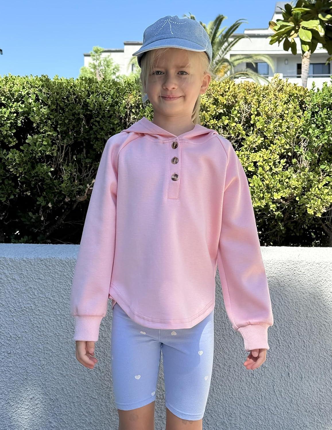 imageArshiner Girls Button Up Hoodies Kids Casual V Neck Sweatshirt Girl Long Sleeve Shirts Tunic Tops Curved Hem 513 YearsPink