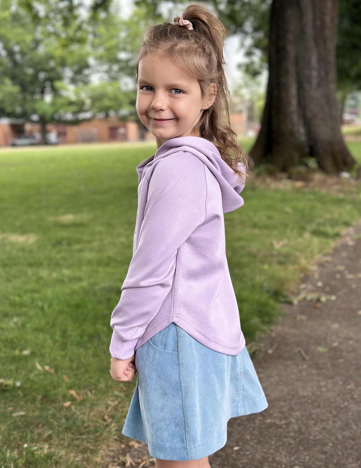 imageArshiner Girls Button Up Hoodies Kids Casual V Neck Sweatshirt Girl Long Sleeve Shirts Tunic Tops Curved Hem 513 YearsPurple