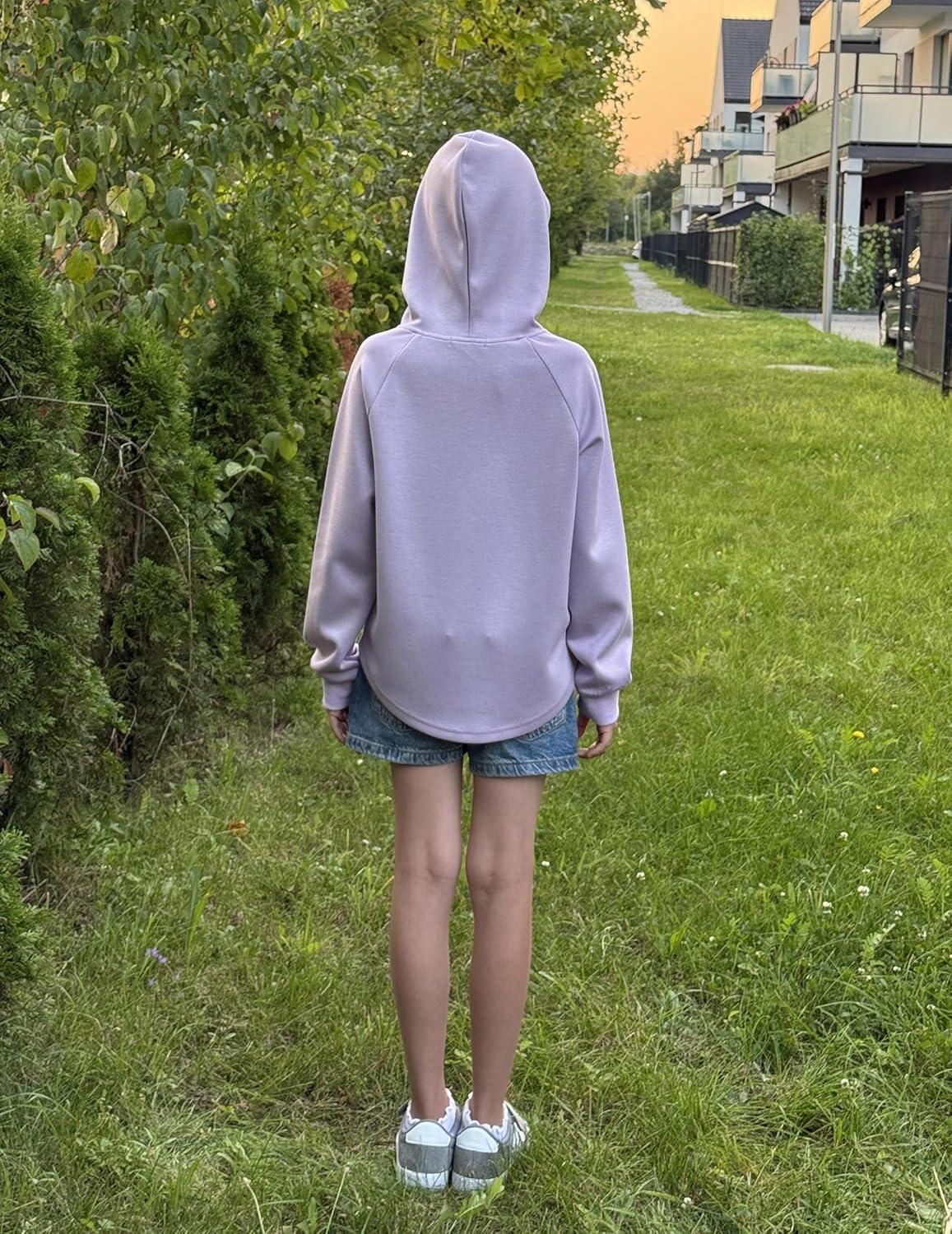 imageArshiner Girls Button Up Hoodies Kids Casual V Neck Sweatshirt Girl Long Sleeve Shirts Tunic Tops Curved Hem 513 YearsPurple