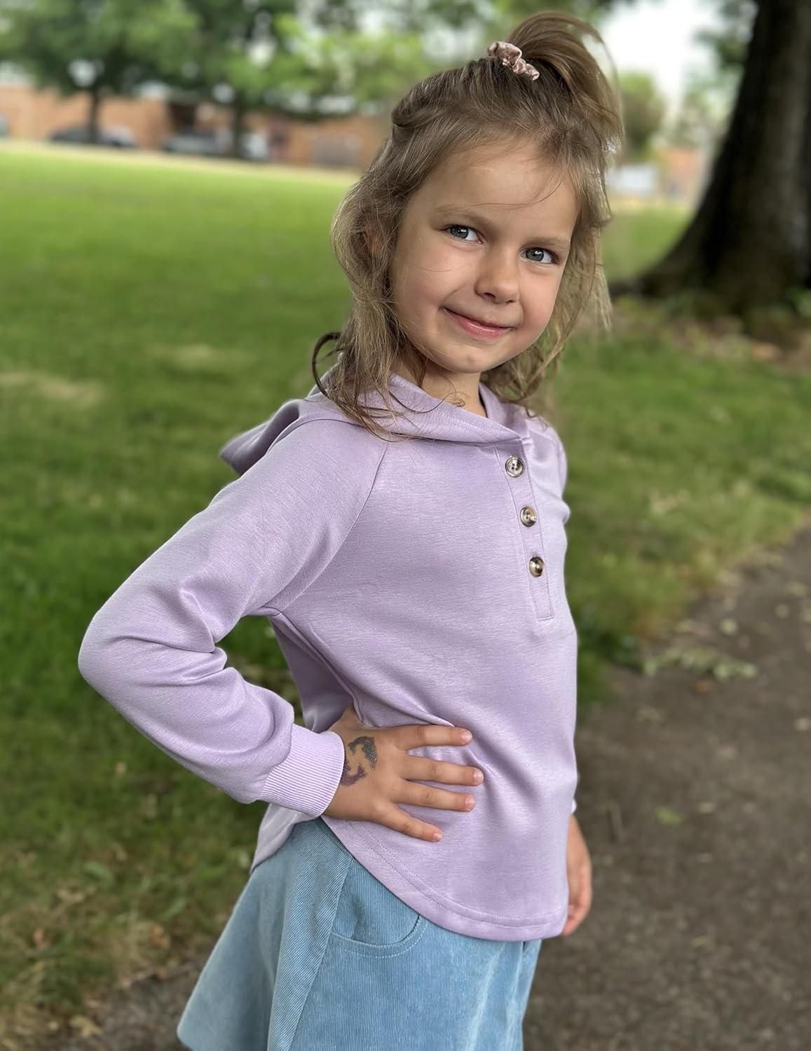 imageArshiner Girls Button Up Hoodies Kids Casual V Neck Sweatshirt Girl Long Sleeve Shirts Tunic Tops Curved Hem 513 YearsPurple