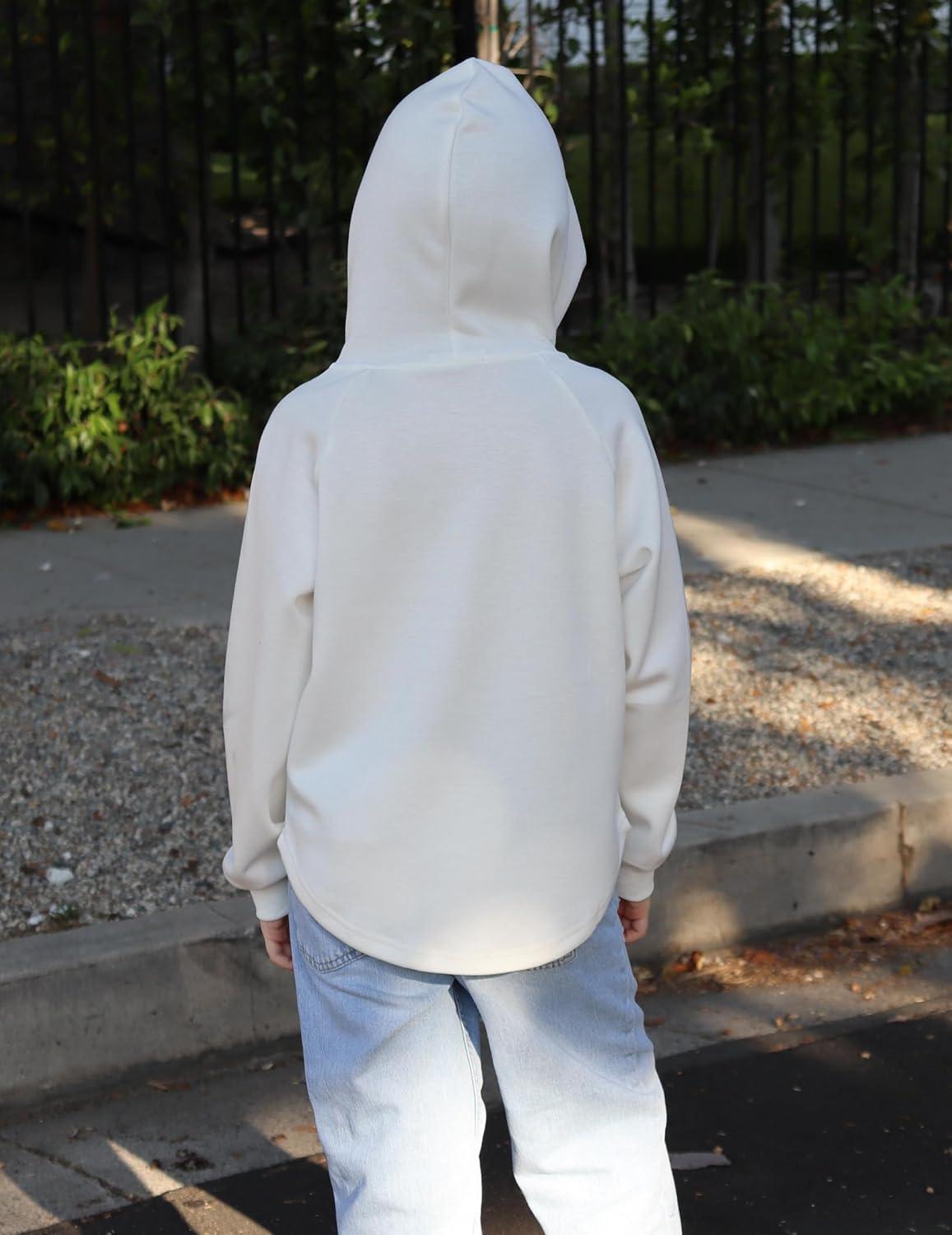 imageArshiner Girls Button Up Hoodies Kids Casual V Neck Sweatshirt Girl Long Sleeve Shirts Tunic Tops Curved Hem 513 YearsWhite