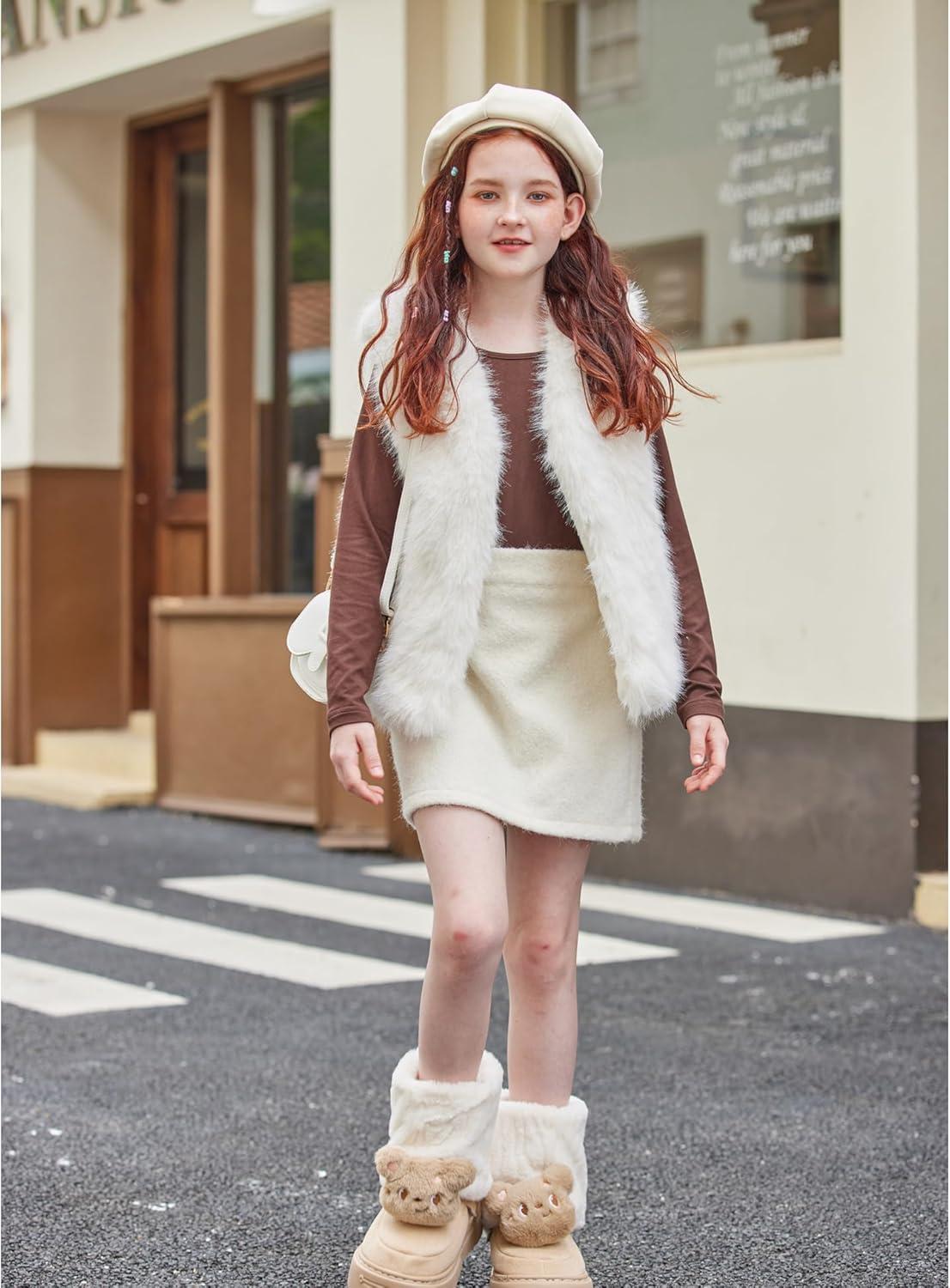 imageArshiner Girls Clothes 2 Piece Fall Outfits Slim Long Sleeve Shirt and Leggings Set Kids Thermal Underwear setsBrown