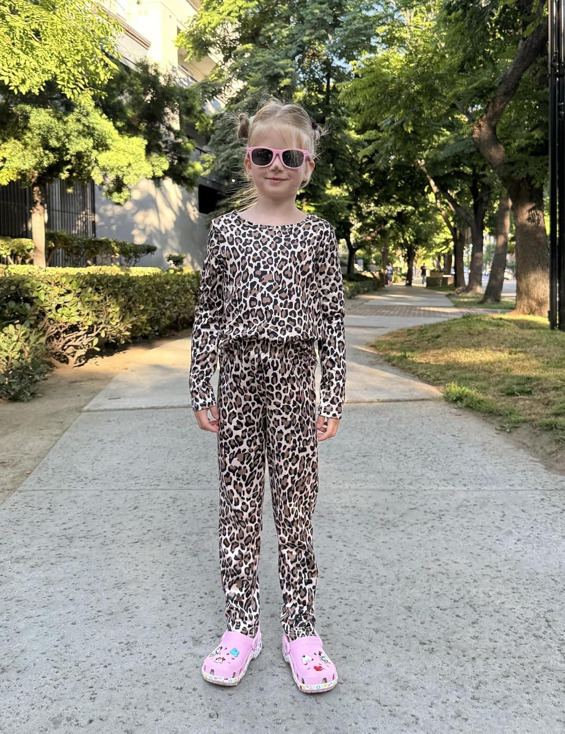 imageArshiner Girls Clothes 2 Piece Fall Outfits Slim Long Sleeve Shirt and Leggings Set Kids Thermal Underwear setsLeopard