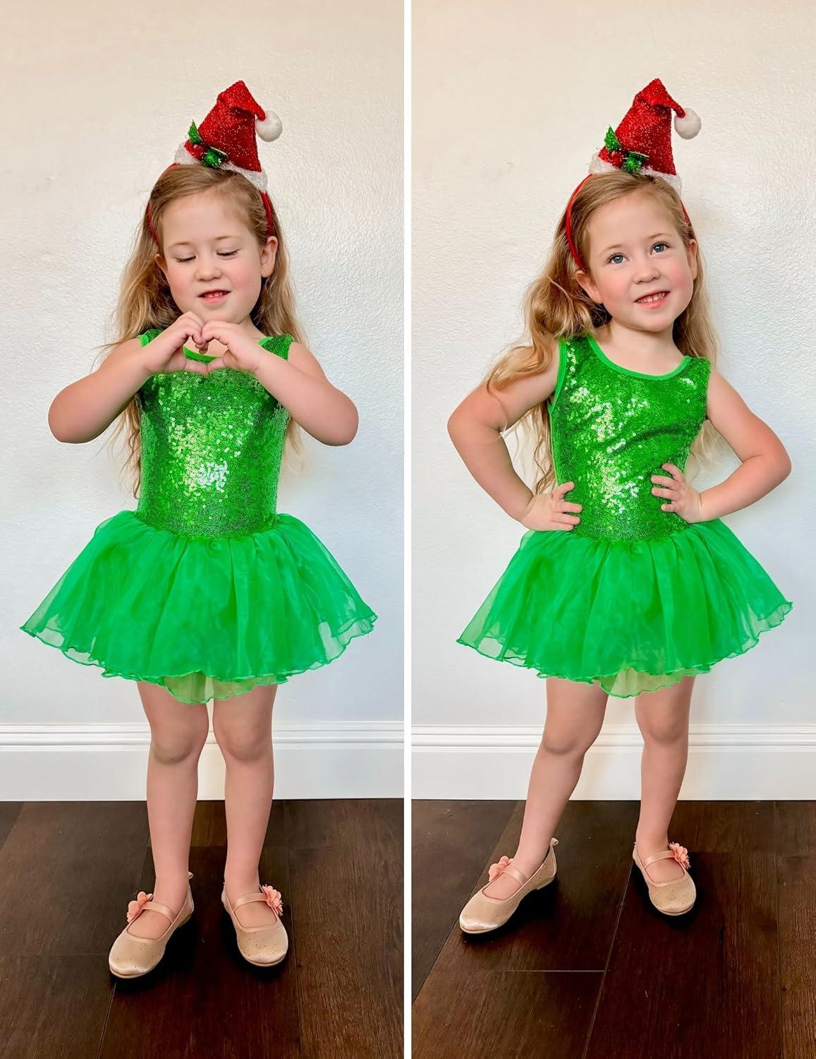 imageArshiner Girls Dance Tutu Dress Sparkly Sequin Ballet Leotards Cross Back Ballerina Costumes for Toddler PartyGreen