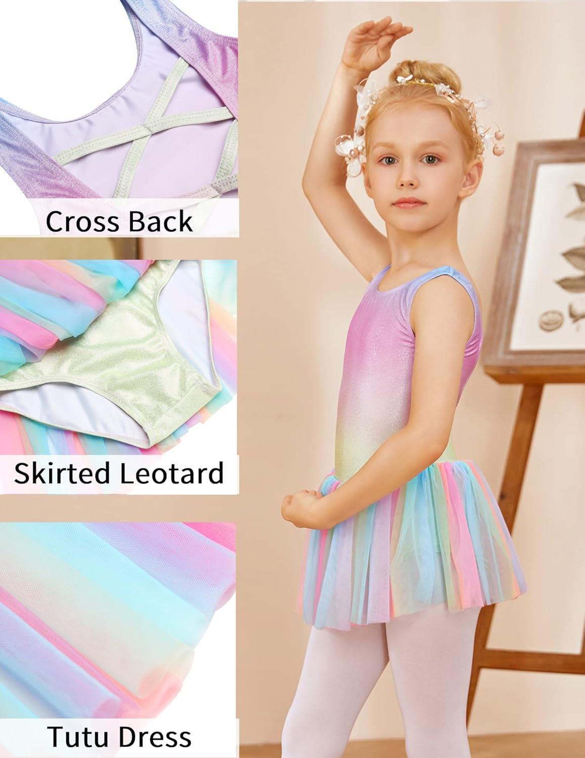 imageArshiner Girls Dance Tutu Dress Sparkly Sequin Ballet Leotards Cross Back Ballerina Costumes for Toddler PartyRainbow