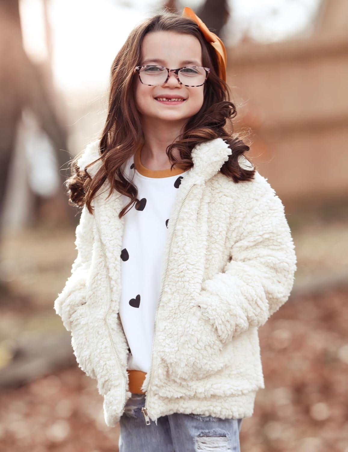 imageArshiner Girls Full Zip Fleece Jacket Sherpa Outwear Coat Fall Winter for 412YBeige