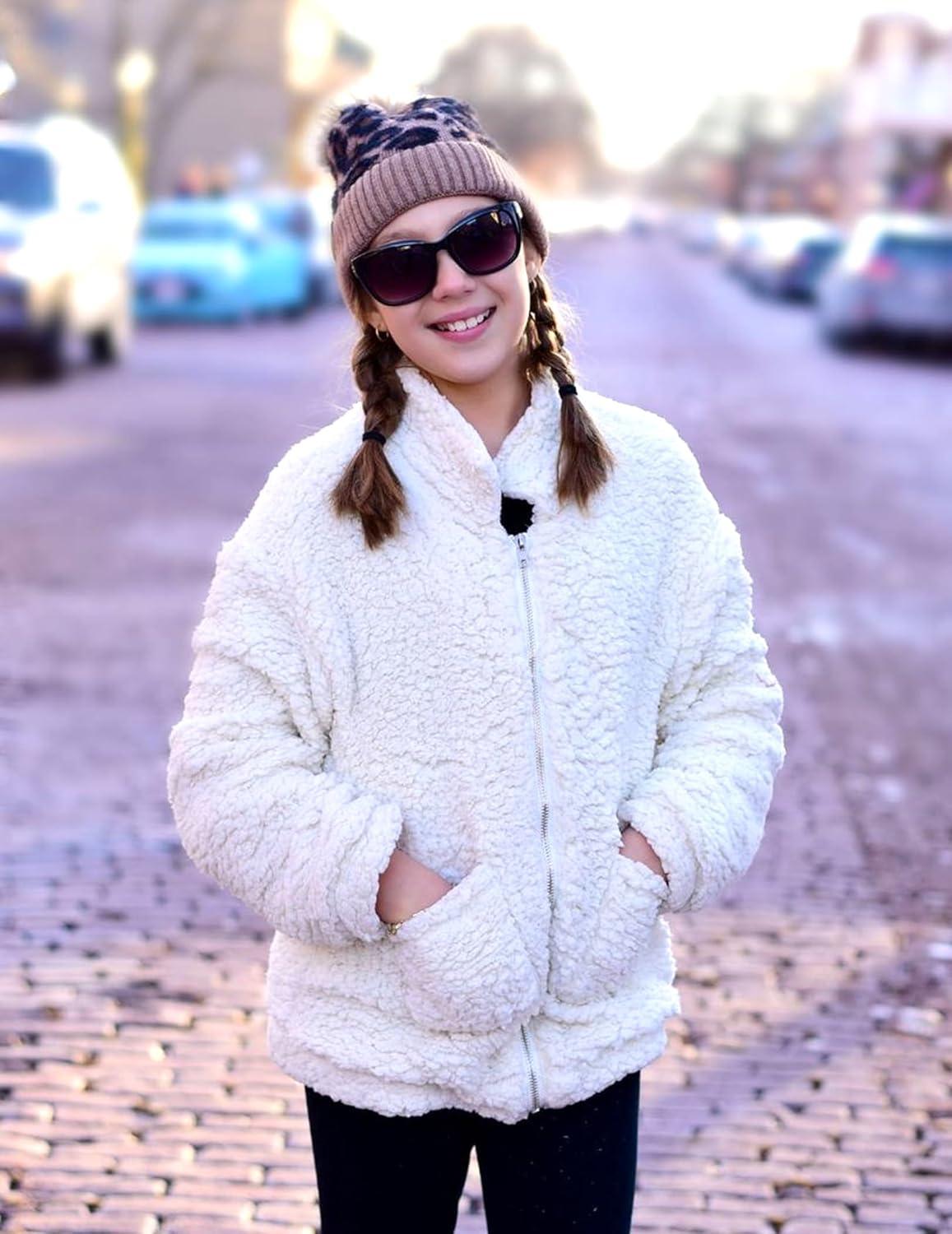 imageArshiner Girls Full Zip Fleece Jacket Sherpa Outwear Coat Fall Winter for 412YBeige