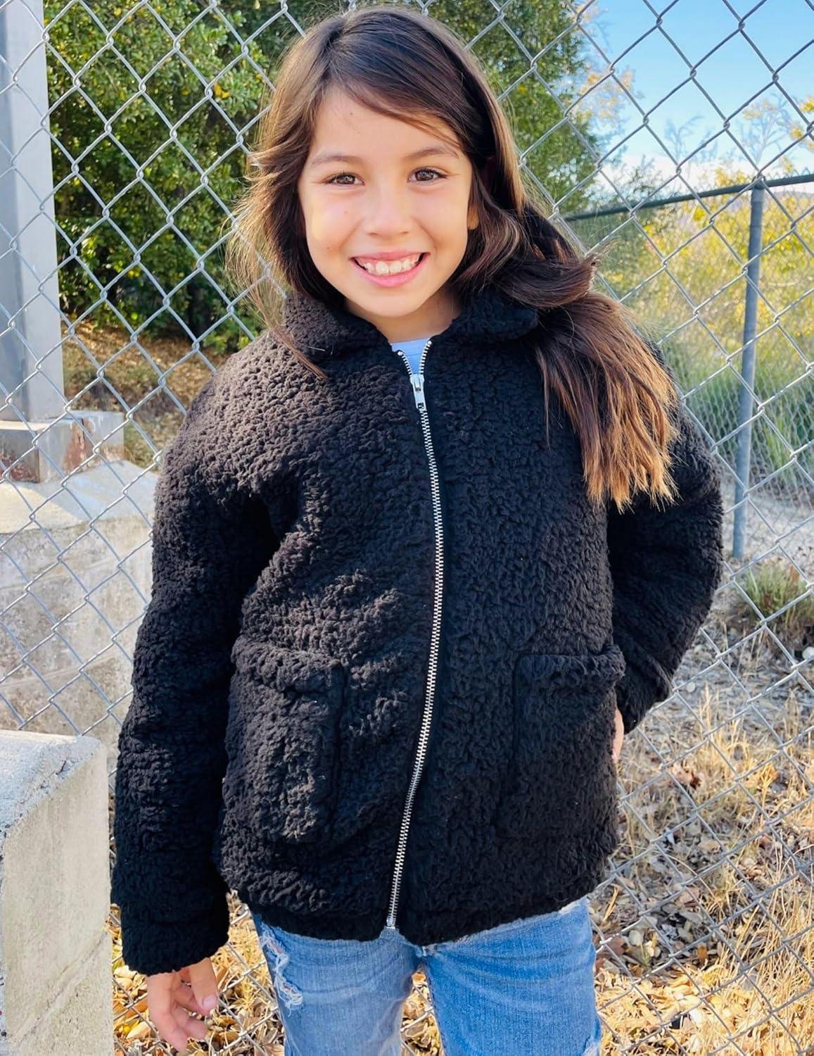 imageArshiner Girls Full Zip Fleece Jacket Sherpa Outwear Coat Fall Winter for 412YBlack