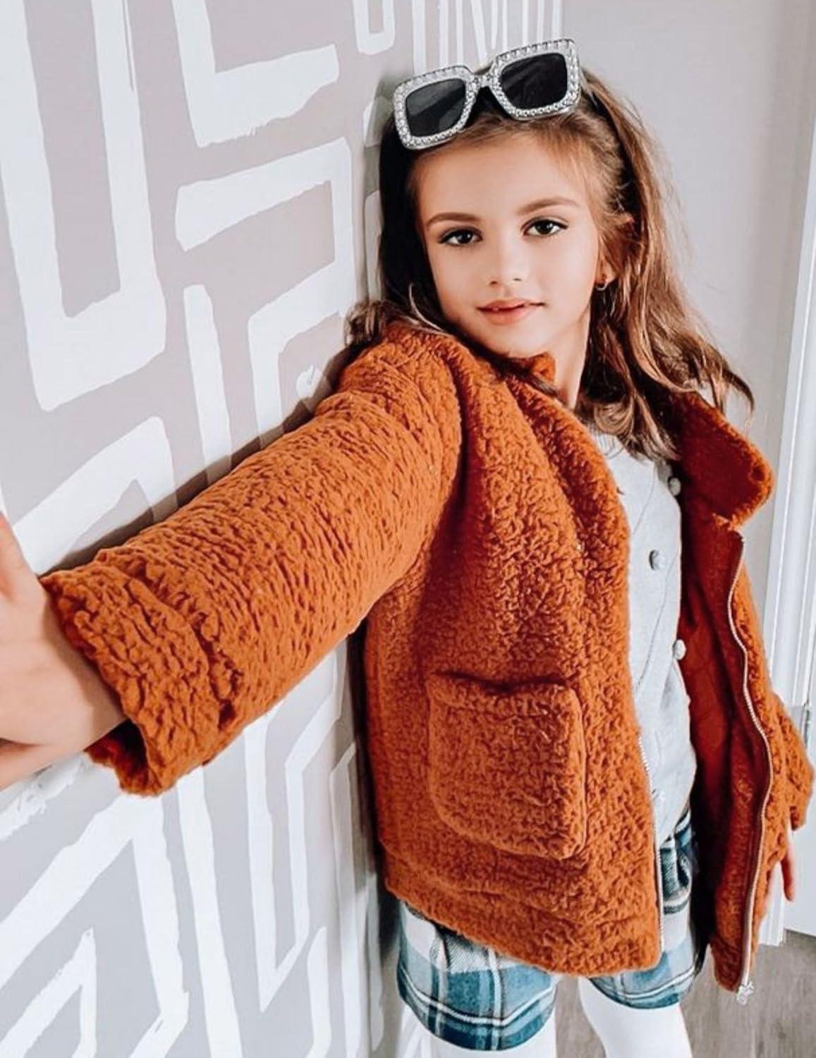 imageArshiner Girls Full Zip Fleece Jacket Sherpa Outwear Coat Fall Winter for 412YBrown