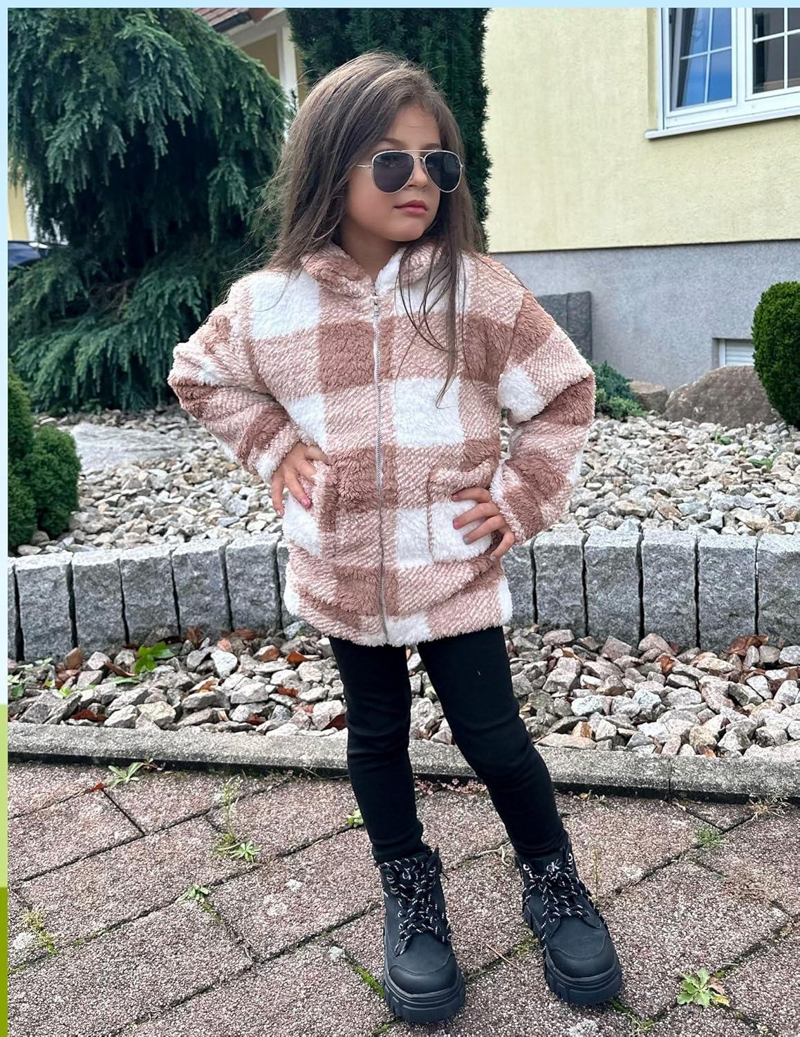imageArshiner Girls Full Zip Fleece Jacket Sherpa Outwear Coat Fall Winter for 412YBrown Plaid
