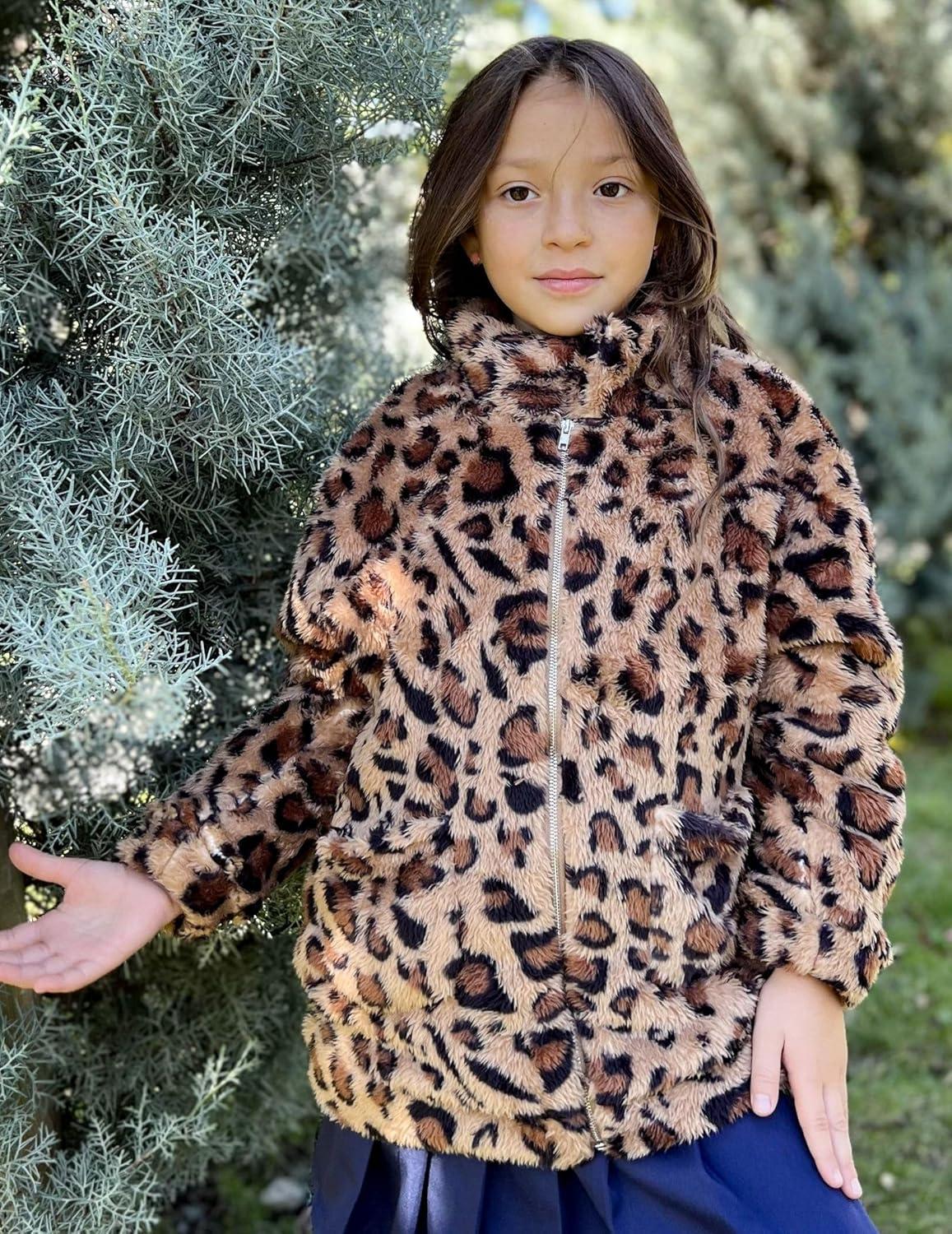 imageArshiner Girls Full Zip Fleece Jacket Sherpa Outwear Coat Fall Winter for 412YLeopard