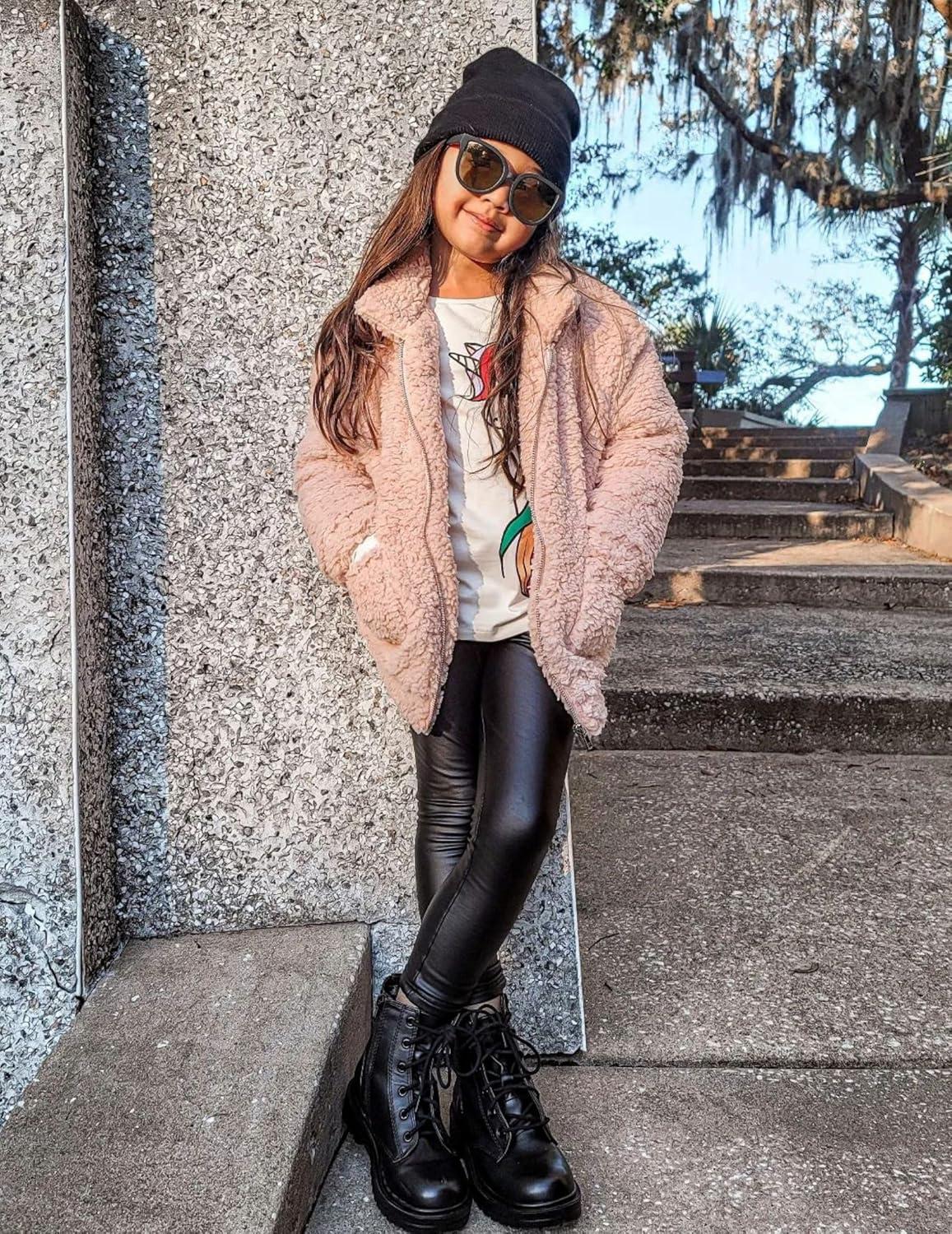 imageArshiner Girls Full Zip Fleece Jacket Sherpa Outwear Coat Fall Winter for 412YPastel Pink