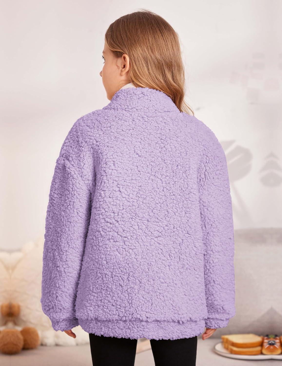 imageArshiner Girls Full Zip Fleece Jacket Sherpa Outwear Coat Fall Winter for 412YPurple