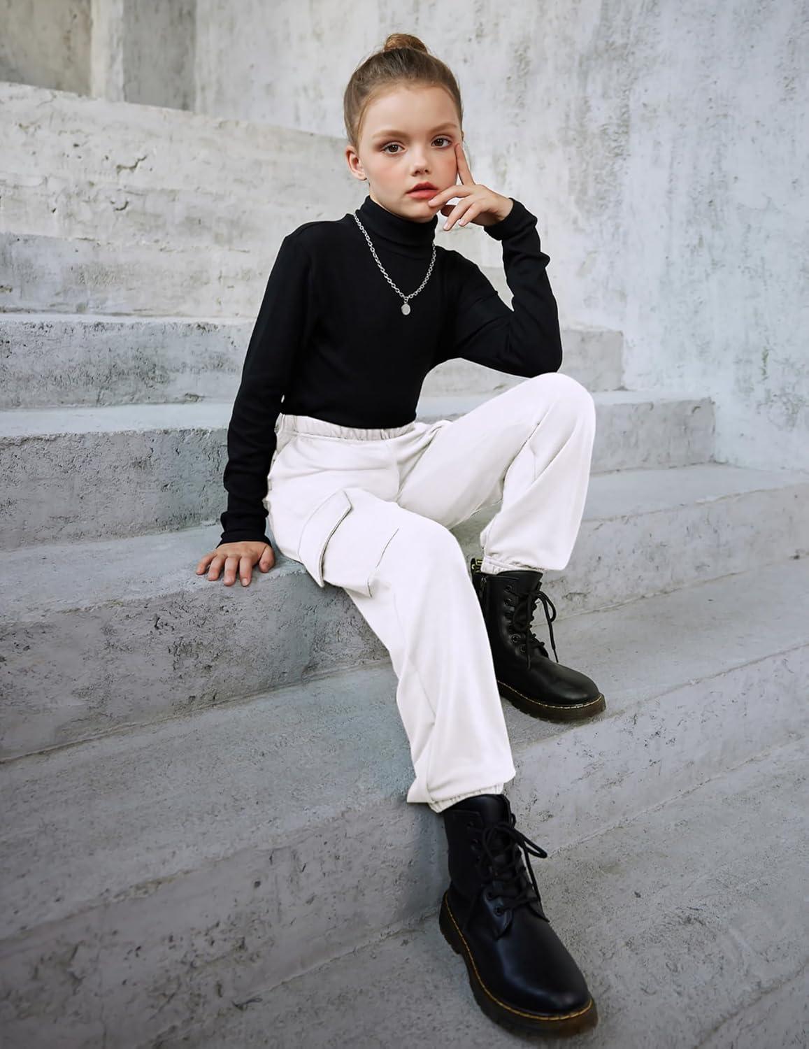 imageArshiner Girls Joggers Sweatpants Kids Cargo Loose High Waisted Pants with Pockets 516 YearsWhite
