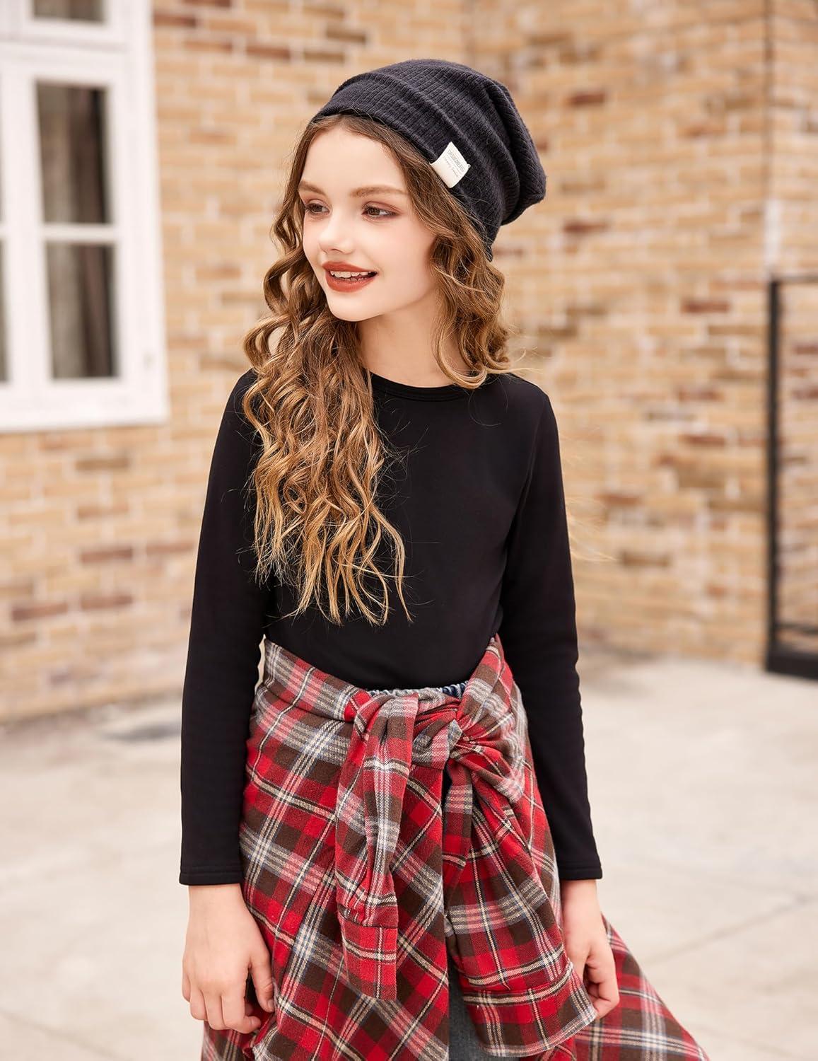 imageArshiner Girls Long Sleeve Shirts Thermal Crew Neck Tunic Basic Tops Blouse Tee 312 YearsBlack
