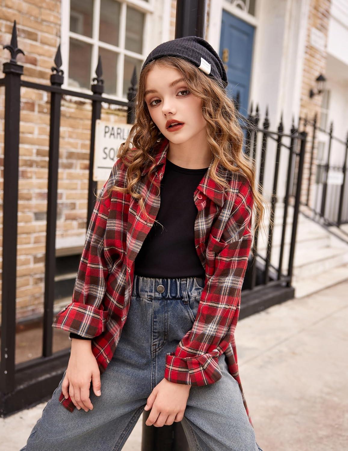 imageArshiner Girls Long Sleeve Shirts Thermal Crew Neck Tunic Basic Tops Blouse Tee 312 YearsBlack