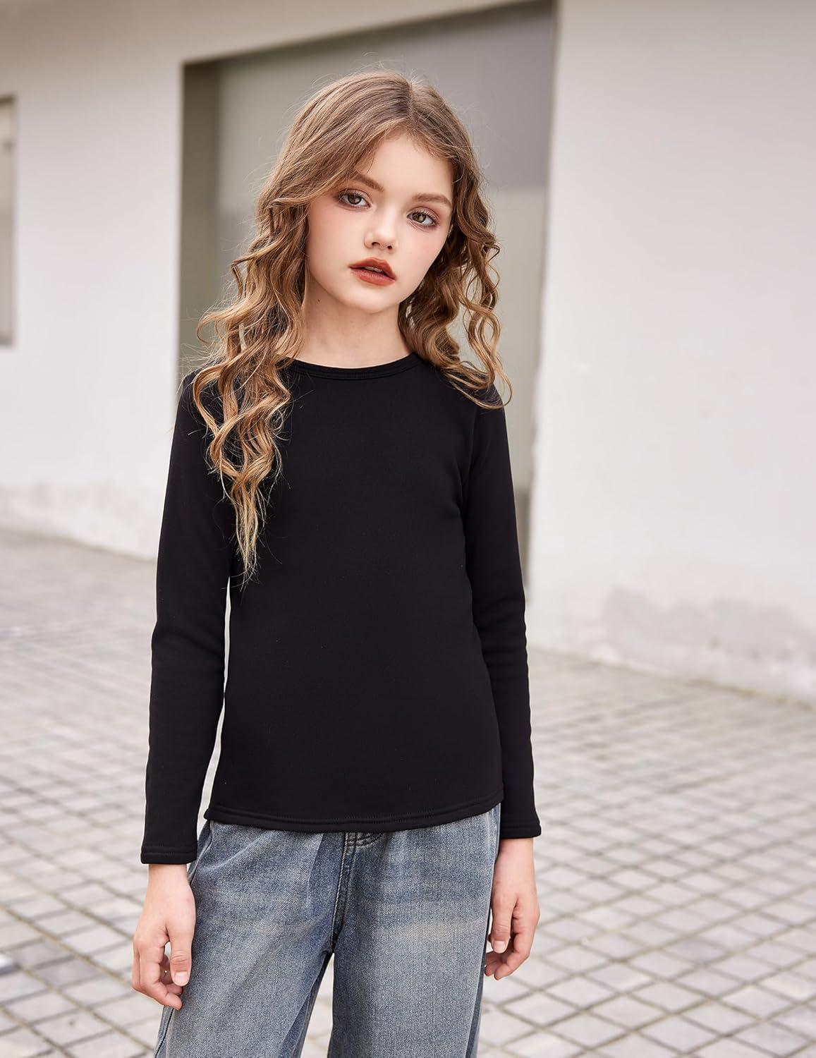 imageArshiner Girls Long Sleeve Shirts Thermal Crew Neck Tunic Basic Tops Blouse Tee 312 YearsBlack
