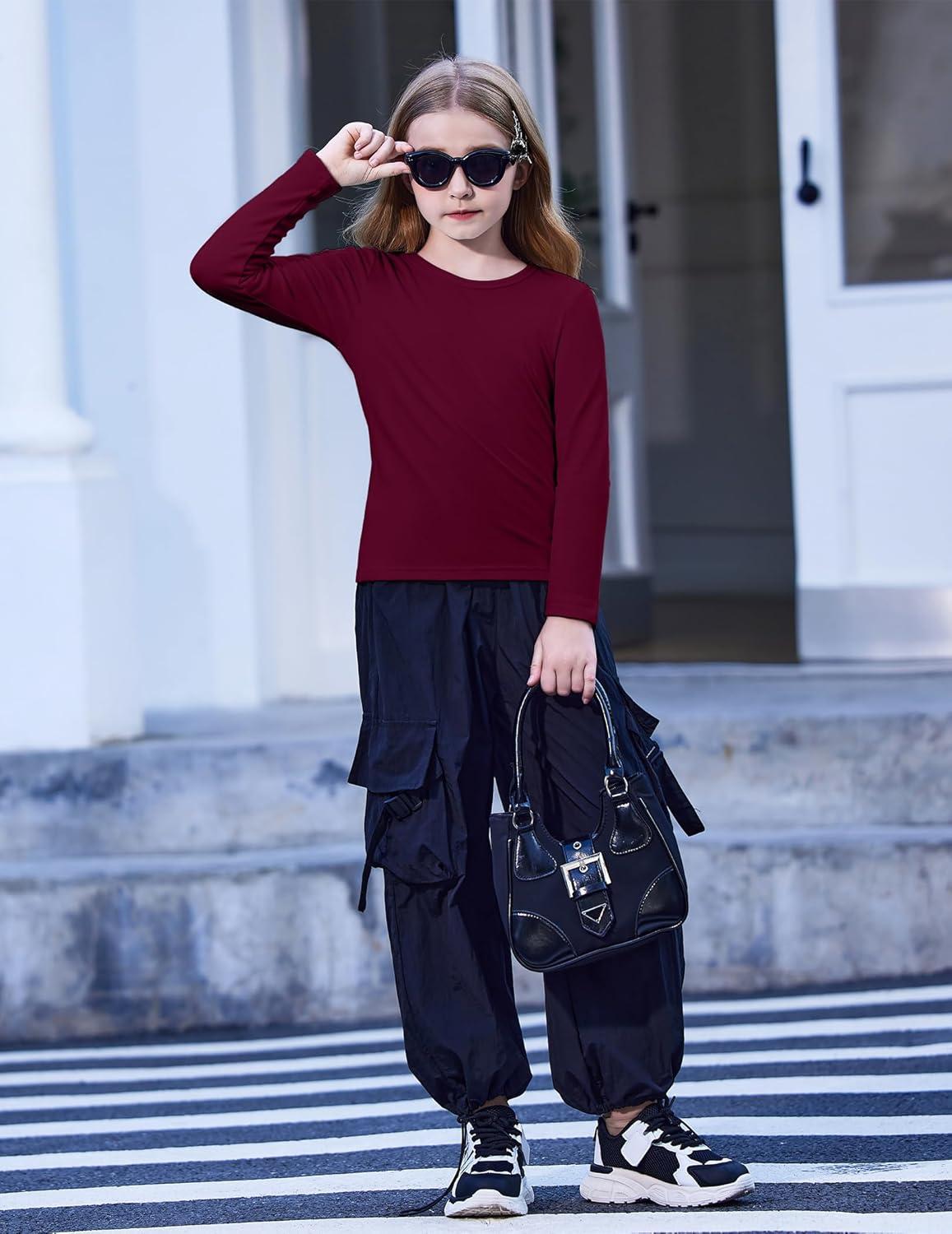 imageArshiner Girls Long Sleeve Shirts Thermal Crew Neck Tunic Basic Tops Blouse Tee 312 YearsDark Red