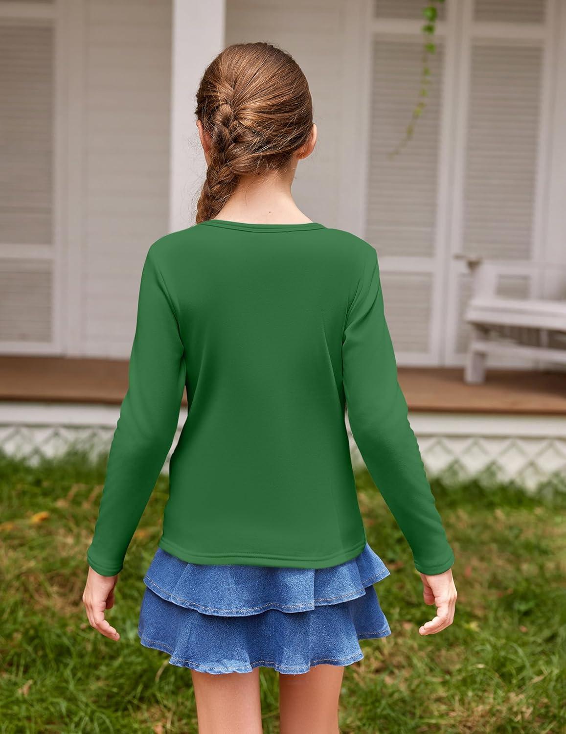 imageArshiner Girls Long Sleeve Shirts Thermal Crew Neck Tunic Basic Tops Blouse Tee 312 YearsForest Green