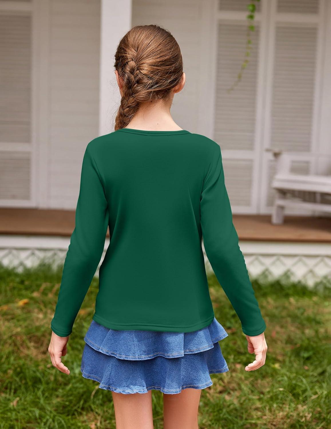 imageArshiner Girls Long Sleeve Shirts Thermal Crew Neck Tunic Basic Tops Blouse Tee 312 YearsForest Green