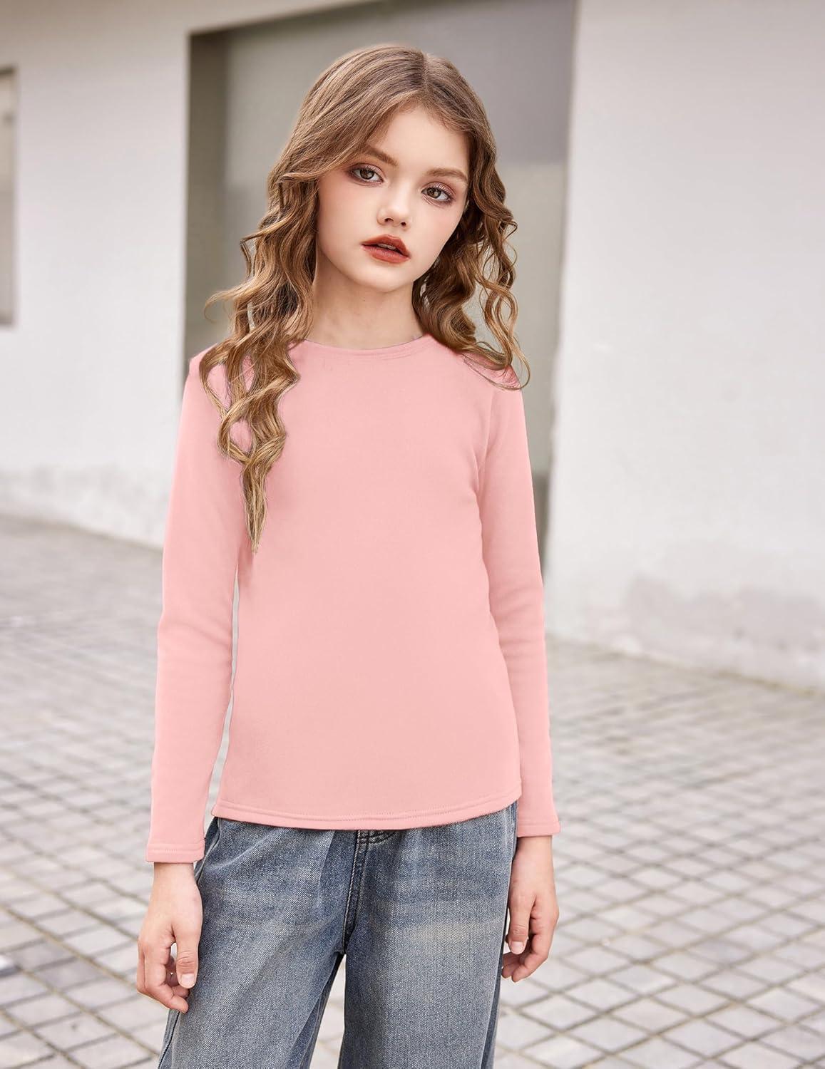 imageArshiner Girls Long Sleeve Shirts Thermal Crew Neck Tunic Basic Tops Blouse Tee 312 YearsPink
