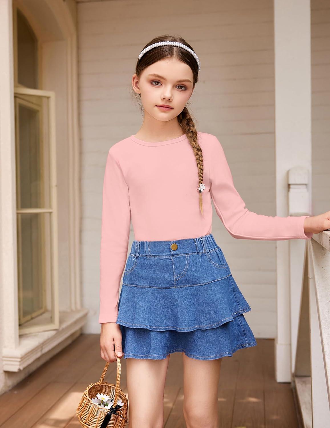 imageArshiner Girls Long Sleeve Shirts Thermal Crew Neck Tunic Basic Tops Blouse Tee 312 YearsPink