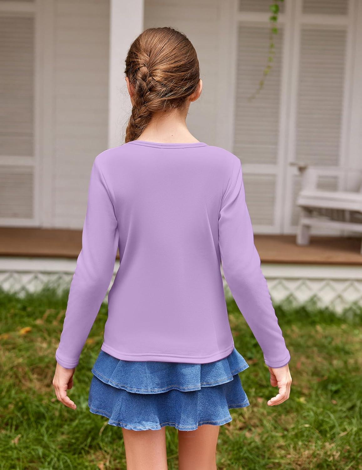 imageArshiner Girls Long Sleeve Shirts Thermal Crew Neck Tunic Basic Tops Blouse Tee 312 YearsPurple