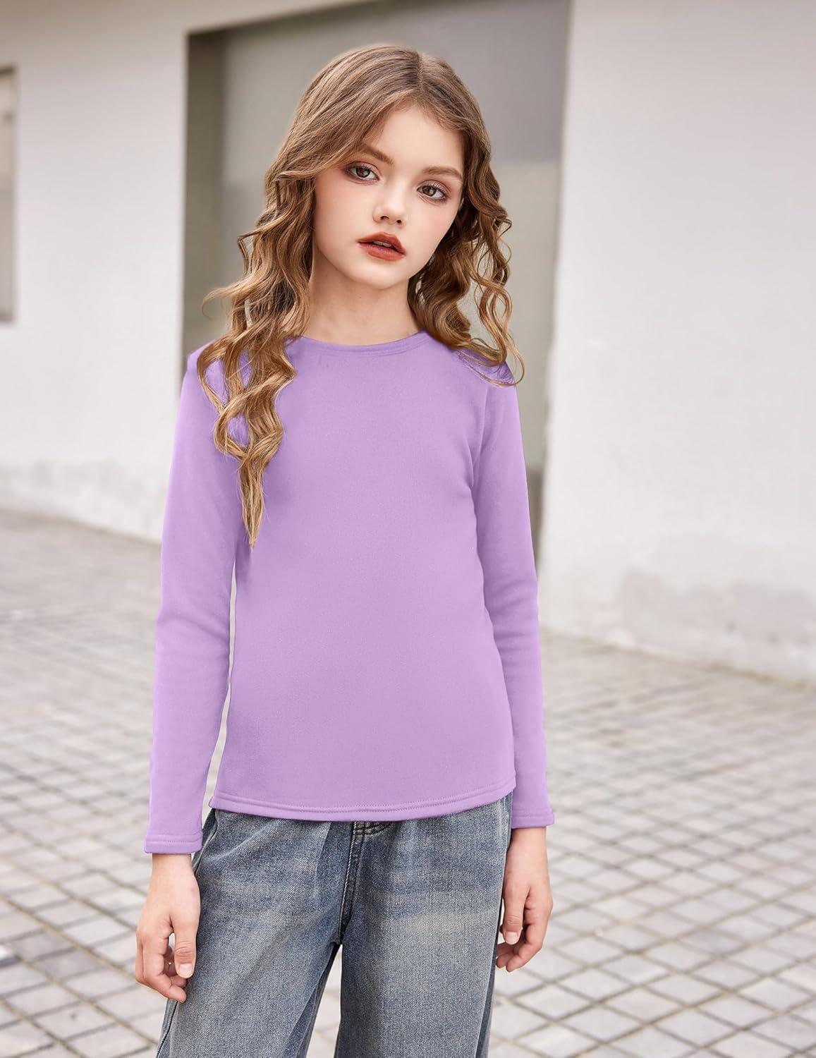 imageArshiner Girls Long Sleeve Shirts Thermal Crew Neck Tunic Basic Tops Blouse Tee 312 YearsPurple