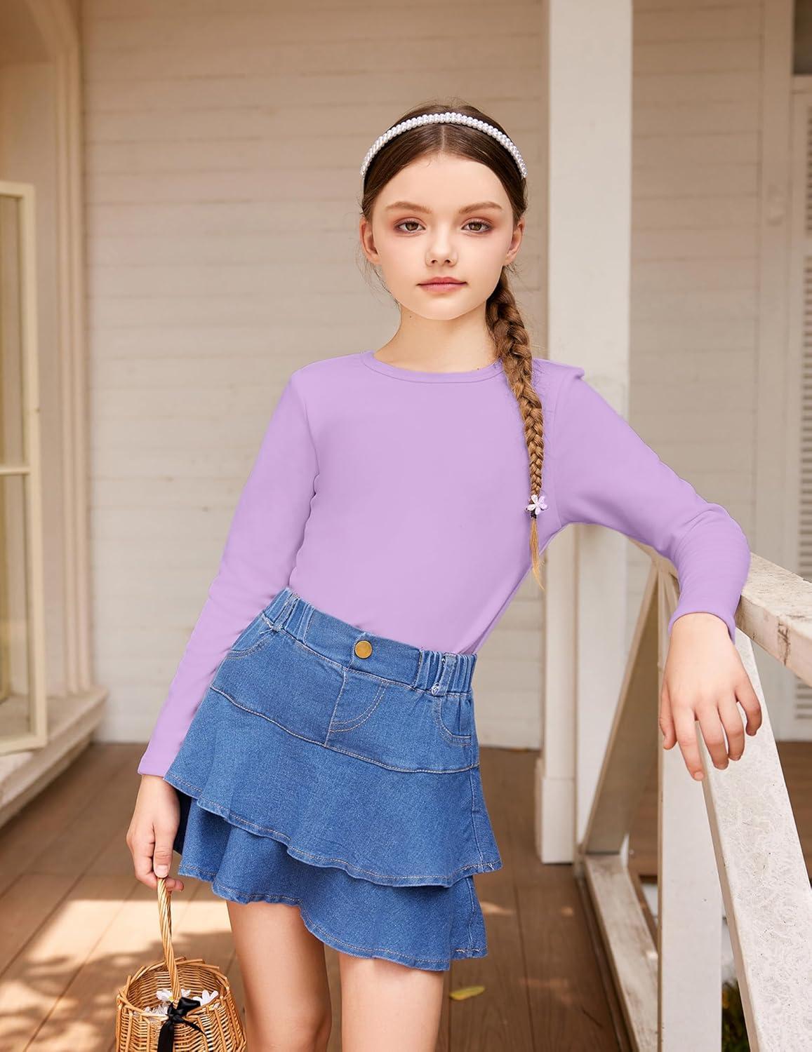 imageArshiner Girls Long Sleeve Shirts Thermal Crew Neck Tunic Basic Tops Blouse Tee 312 YearsPurple