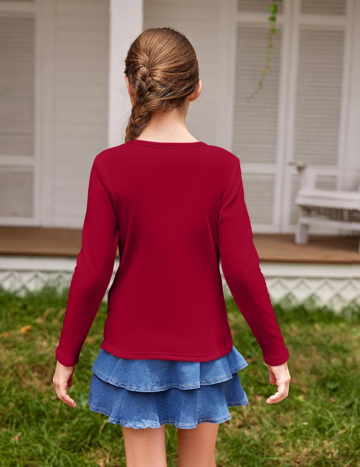 imageArshiner Girls Long Sleeve Shirts Thermal Crew Neck Tunic Basic Tops Blouse Tee 312 YearsRed