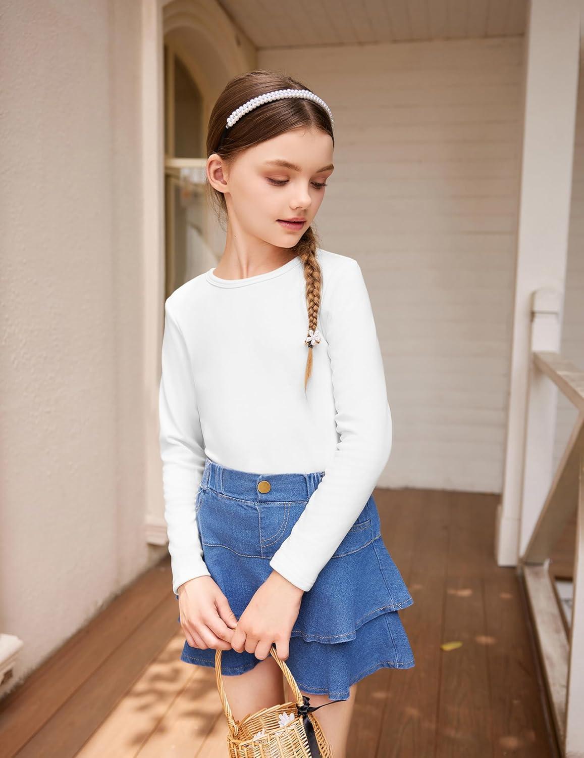 imageArshiner Girls Long Sleeve Shirts Thermal Crew Neck Tunic Basic Tops Blouse Tee 312 YearsWhite
