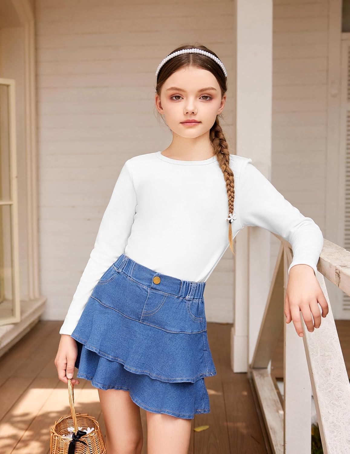 imageArshiner Girls Long Sleeve Shirts Thermal Crew Neck Tunic Basic Tops Blouse Tee 312 YearsWhite