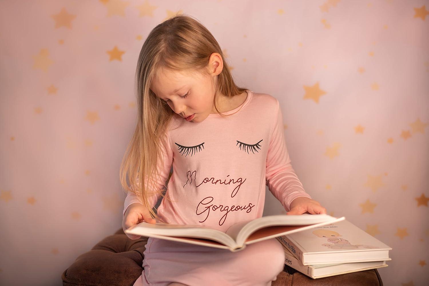 imageArshiner Girls Nightgowns Long Sleeve Print Pajamas Nightdress for Kids Soft Sleep Wear NightiesPink Eyelash